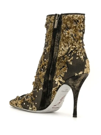 Shop René Caovilla Lurexa 100mm Embroidered Ankle Boots In Gold