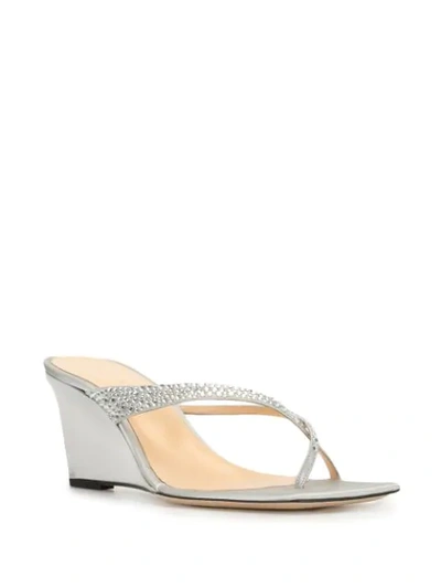 Shop By Far Crystal-embellished Wedge Sandals In Silver