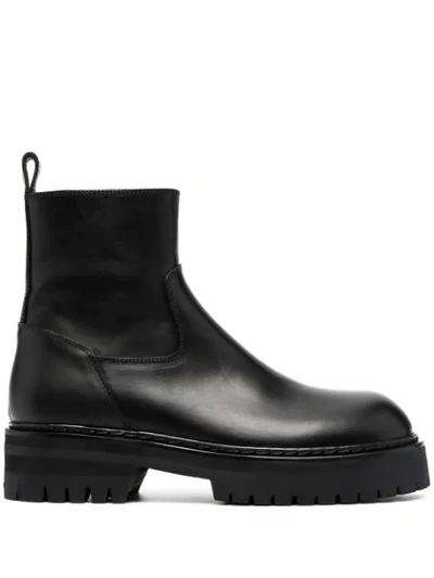 Shop Ann Demeulemeester Flat Leather Ankle Boots In Black