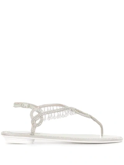 Shop René Caovilla Crystal Fringe Satin Sandals In White