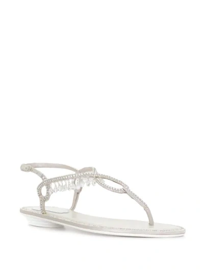 Shop René Caovilla Crystal Fringe Satin Sandals In White