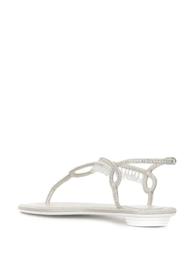 Shop René Caovilla Crystal Fringe Satin Sandals In White