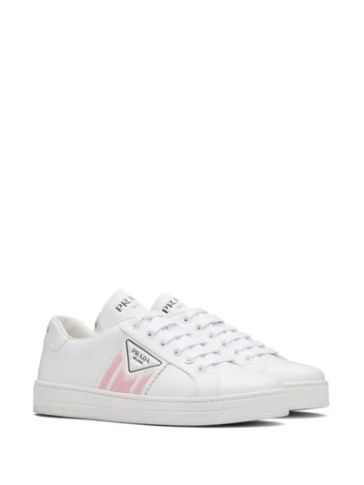 Shop Prada Printed Logo Calf Leather Sneakers In White