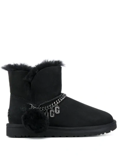 Shop Ugg Fur Trim Ankle Boots In Black