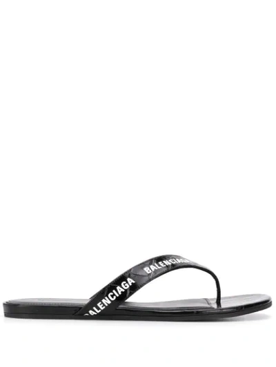 Shop Balenciaga Crocodile Effect All-over Logo Sandals In Black