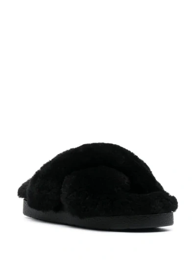 Inuikii Crossover-strap Shearling Slides In Black