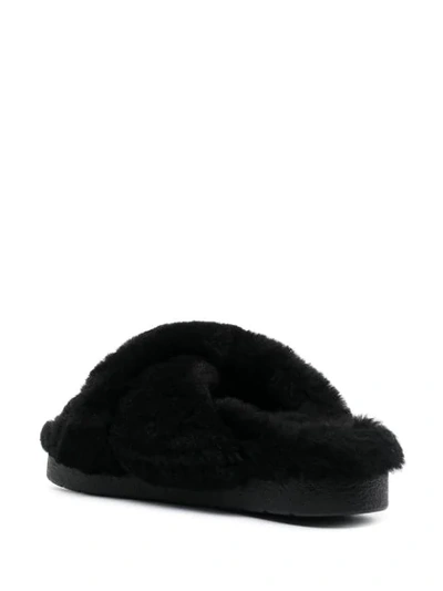 Inuikii Crossover-strap Shearling Slides In Black
