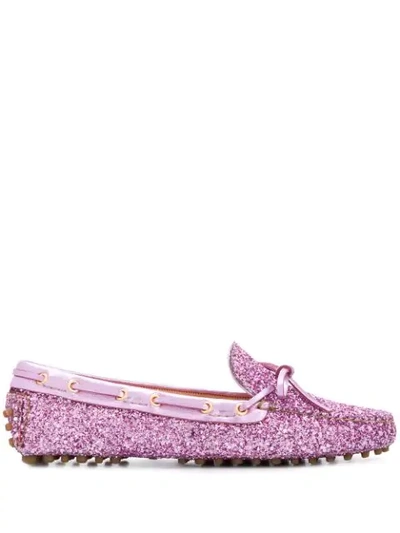 Shop Car Shoe Glitter Driving Loafers In Pink