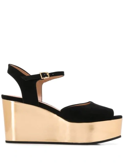 Shop Marni Metallic Sole Wedge Sandals In Black