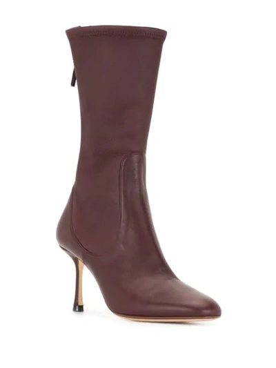 Shop Francesco Russo Calf-length Leather Boots In Red
