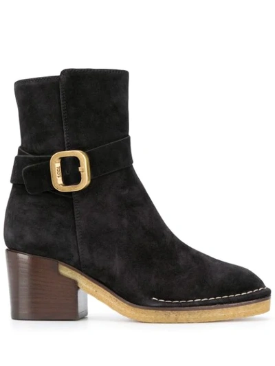 Shop Tod's Buckle-strap Suede Ankle Boots In Black