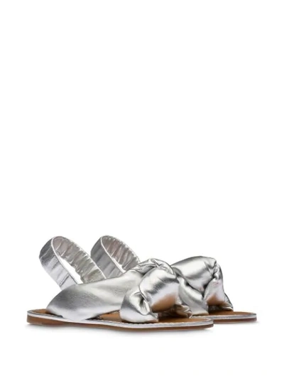 Shop Miu Miu Knotted Flat Sandals In Silver