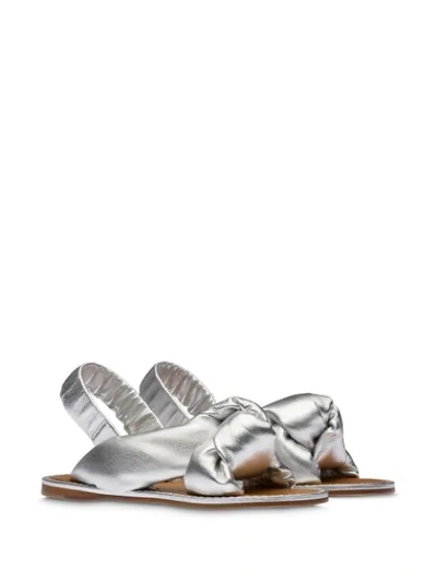 Miu Miu Knotted Flat Sandals In Silver