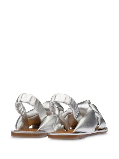 Shop Miu Miu Knotted Flat Sandals In Silver