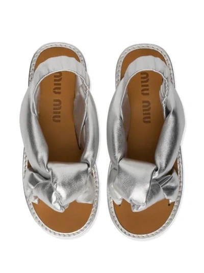 Shop Miu Miu Knotted Flat Sandals In Silver