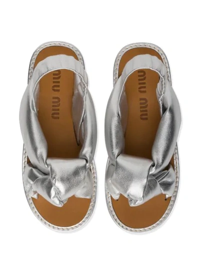 Miu Miu Knotted Flat Sandals In Silver