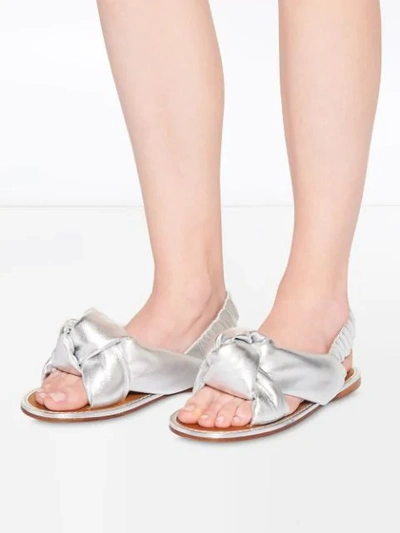 Shop Miu Miu Knotted Flat Sandals In Silver