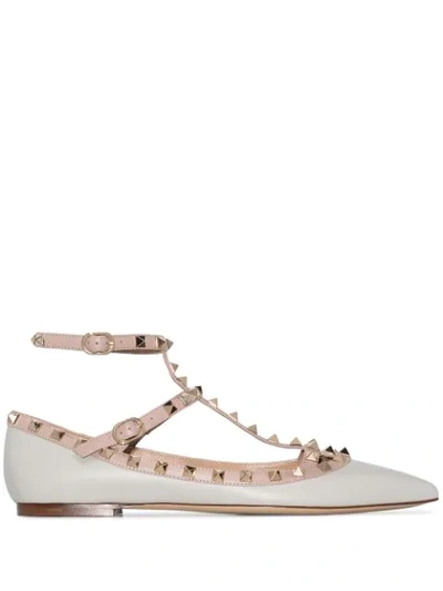 Shop Valentino Rockstud Ballerina Shoes In Grey