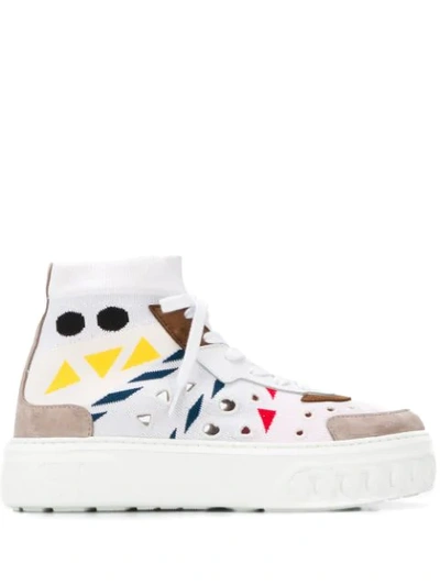 Shop Casadei Abstract Print Sock Sneakers In White