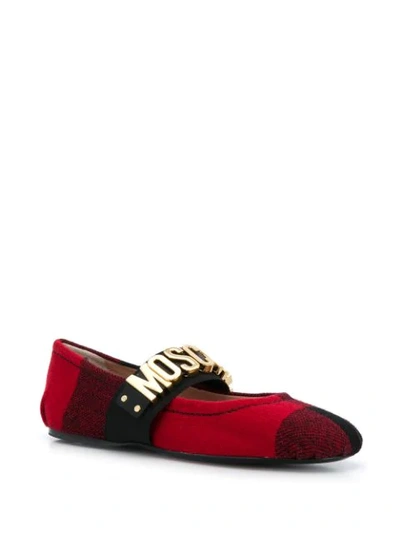 Shop Moschino Logo Strap Ballerina Shoes In Red