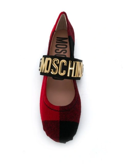 Shop Moschino Logo Strap Ballerina Shoes In Red