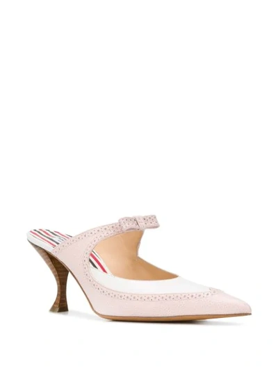 Shop Thom Browne Brogued Bow Pumps With 75mm Curved Heel In Soft Calf In Pink