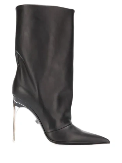 Shop Versace Mid-calf Stiletto Boots In Black