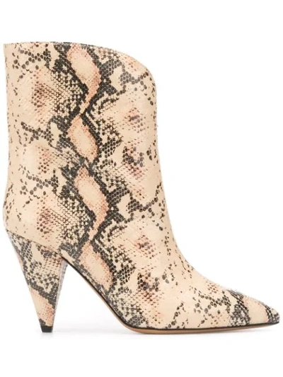 Shop Isabel Marant Snakeskin-effect Cone-heel Boots In Neutrals