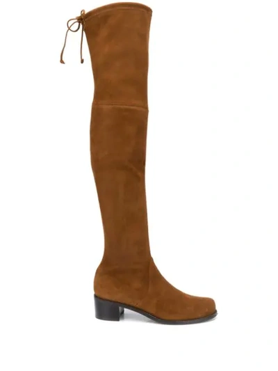 Shop Stuart Weitzman Lace Detail Over-the-knee Boots In Brown