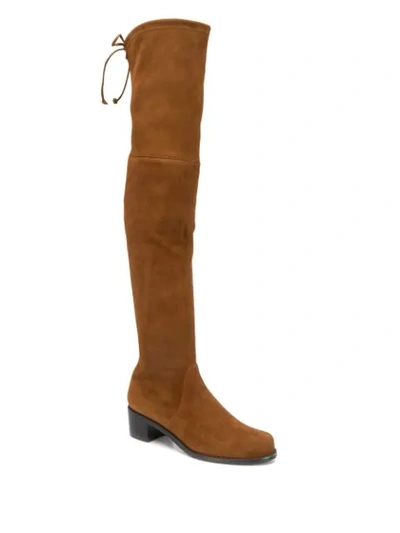 Shop Stuart Weitzman Lace Detail Over-the-knee Boots In Brown