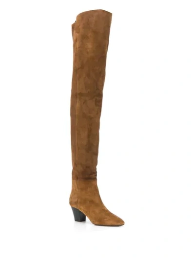 Shop Saint Laurent Thigh-high Boots In Brown