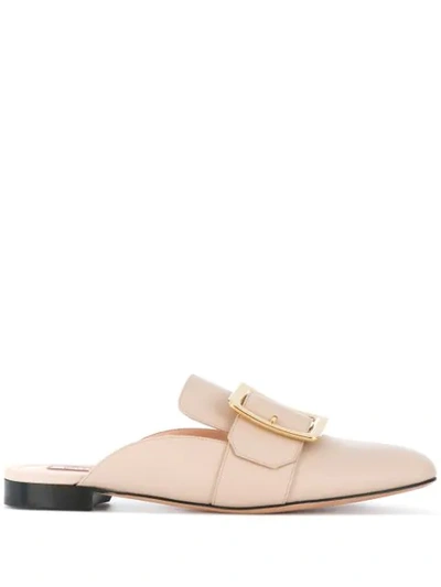 Shop Bally Buckle Detail Flat Mules In Neutrals
