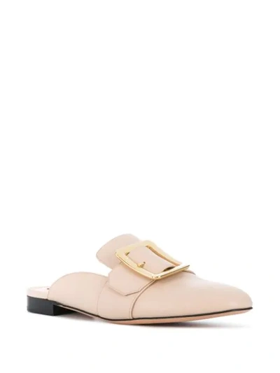 Shop Bally Buckle Detail Flat Mules In Neutrals