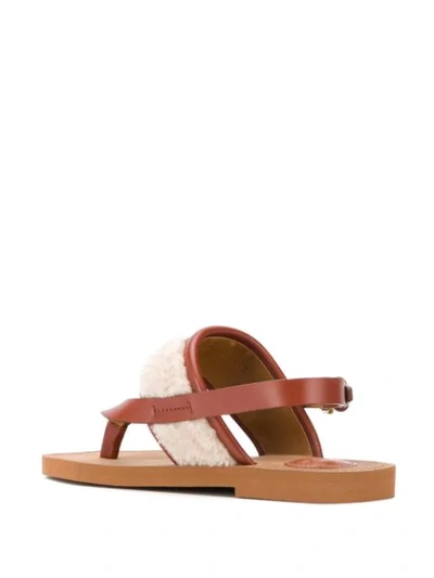 Shop Chloé Woody Flat Faux-shearling Sandals In Brown