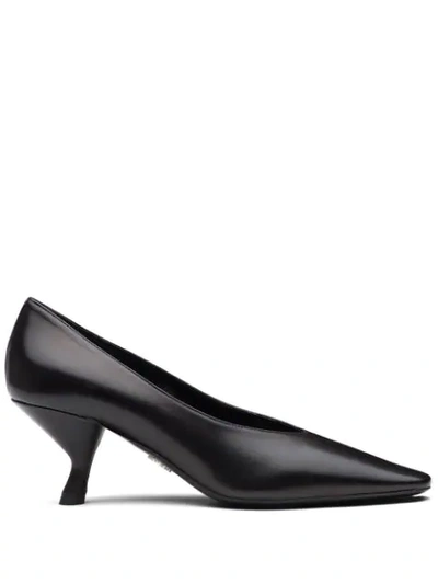 Shop Prada Almond Toe Mid-heel Pump In Black