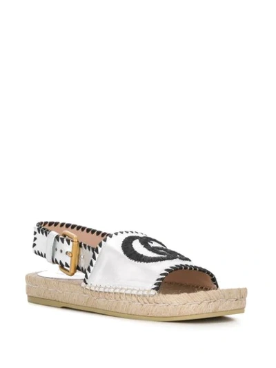 Shop Gucci Embroidered Logo Espadrille Sandals In Silver