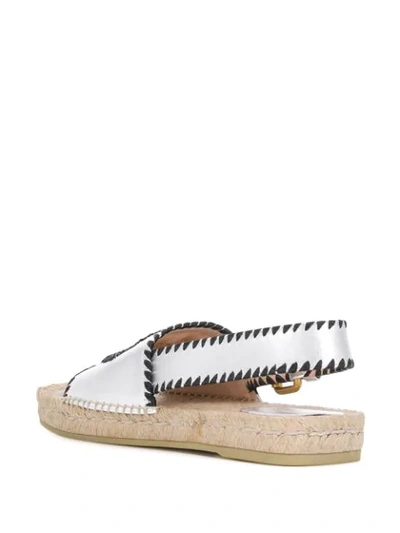 Shop Gucci Embroidered Logo Espadrille Sandals In Silver