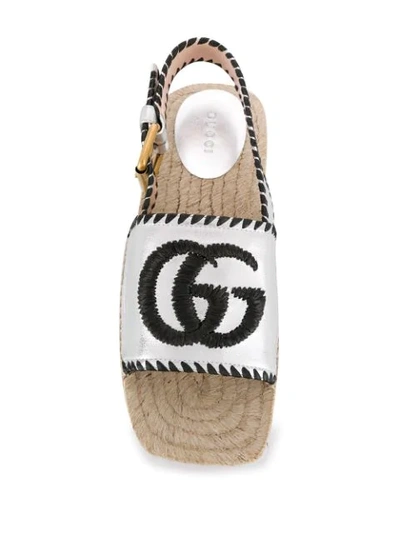 Shop Gucci Embroidered Logo Espadrille Sandals In Silver