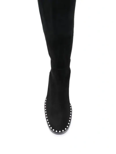 Shop Stuart Weitzman Pearl Embellished Over-the-knee Boots In Black