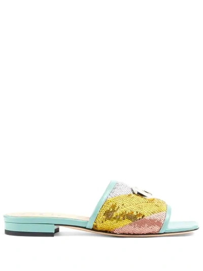 Shop Gucci Sequin Slide Sandals In Blue