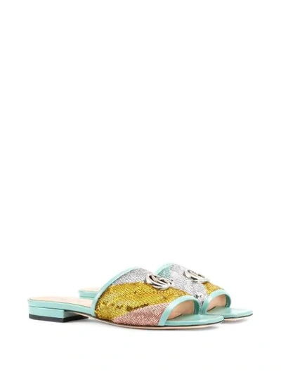 Shop Gucci Sequin Slide Sandals In Blue