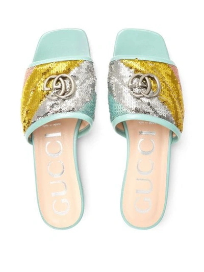 Shop Gucci Sequin Slide Sandals In Blue