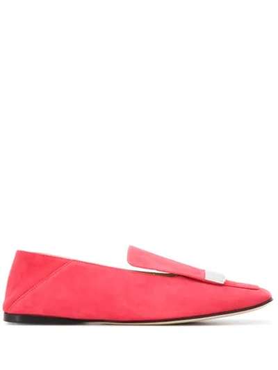 Shop Sergio Rossi Sr1 Logo Plaque Suede Loafers In Red