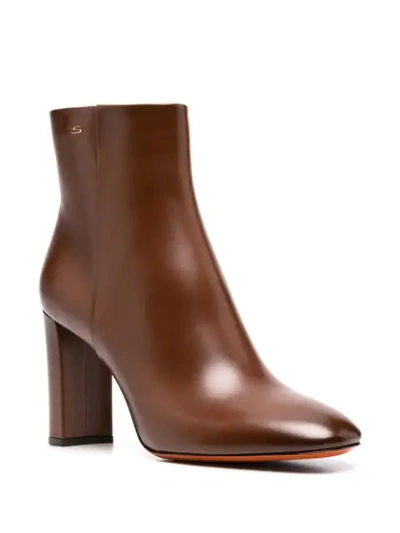 Shop Santoni Round Toe Ankle Boots In Brown