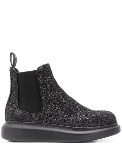 Shop Alexander Mcqueen Glitter Detail Ankle Boots In Black