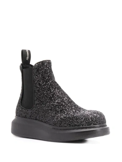 Shop Alexander Mcqueen Glitter Detail Ankle Boots In Black