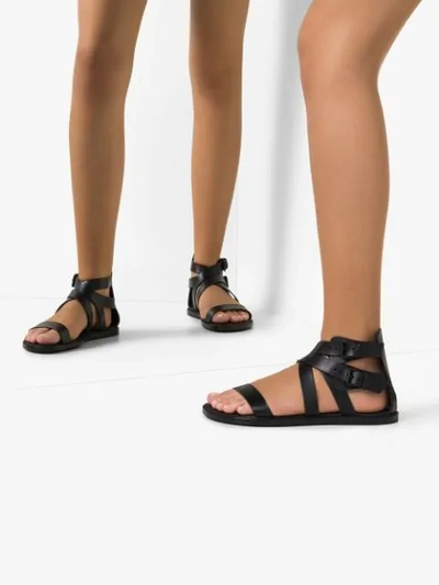 BLACK FLAT LEATHER GLADIATOR SANDALS