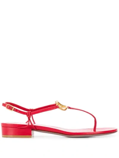 Shop Valentino Vlogo Plaque Sandals In Red