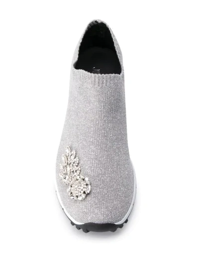 Shop Jimmy Choo Verona Crystal-embellished Sneakers In Silver
