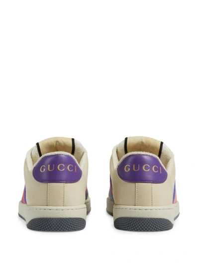 Shop Gucci Screener Leather Sneakers In White ,purple